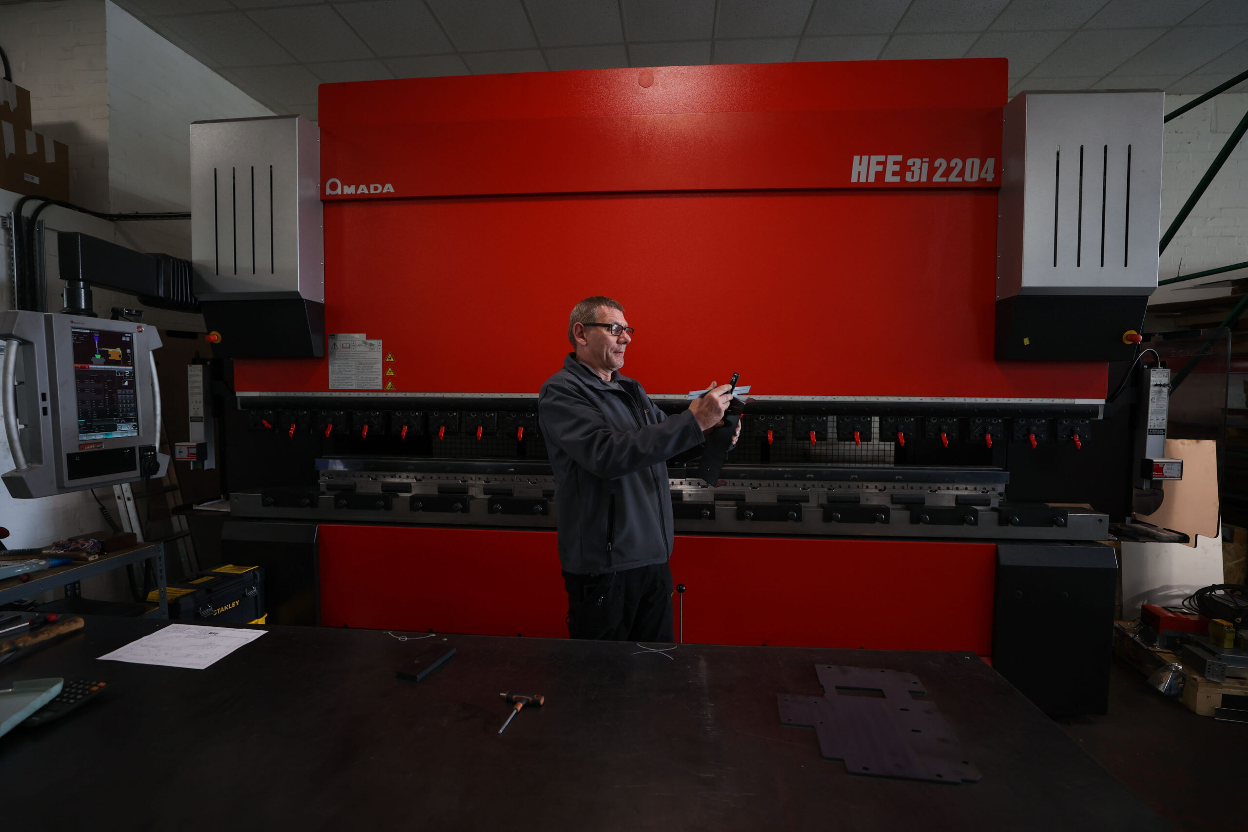 RJS Laser of Aycliffe Business Park, Newton Aycliffe. Paul Norman and Amada press brake machine (CNC Folding).